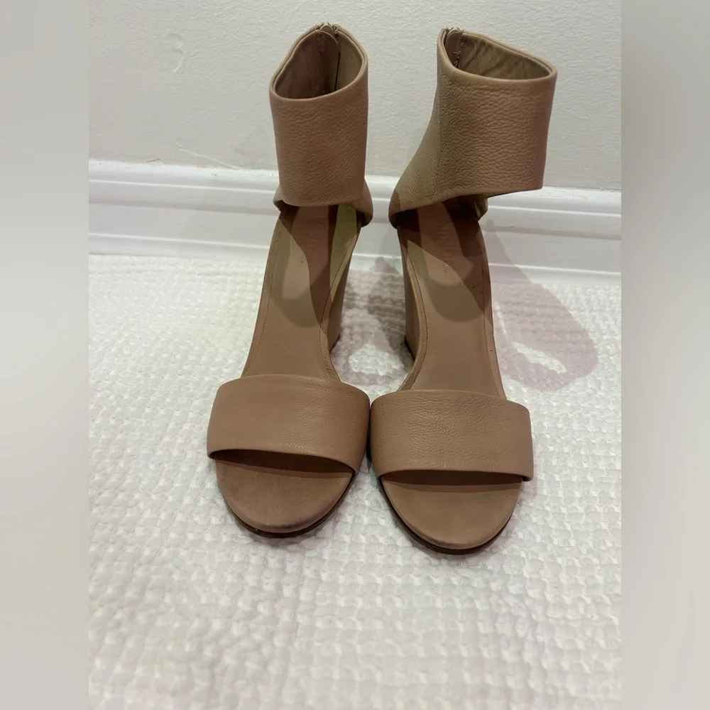 Vince Nude Tan Leather Ankle-Wrap Wedge Sandals